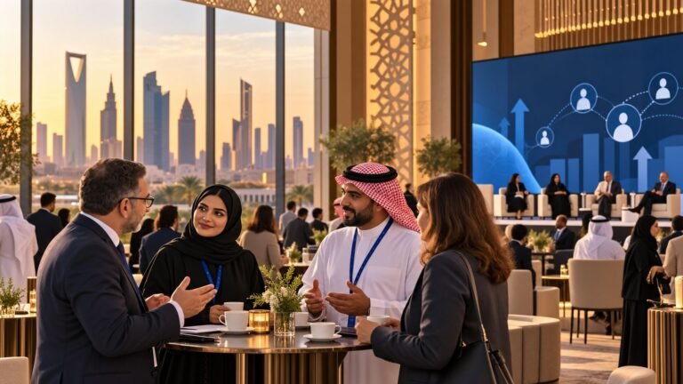 QS Arab Forum 2026 – illustration of university leaders networking at a forum in Riyadh