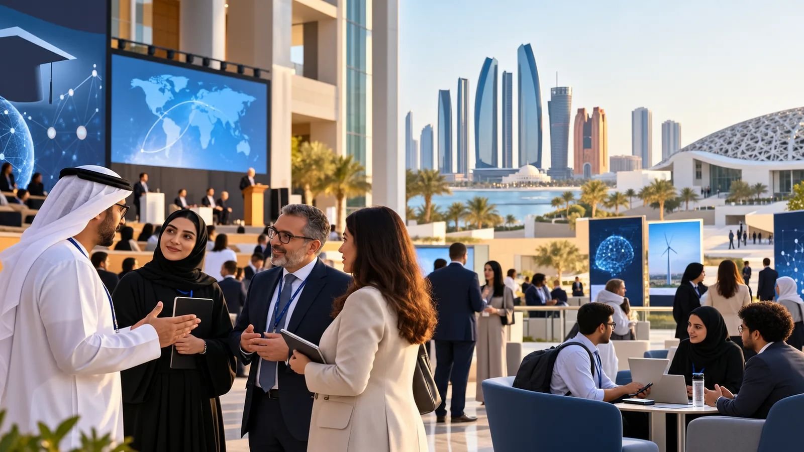 QS Higher Ed Summit Middle East 2026 – illustration of university leaders networking in Abu Dhabi