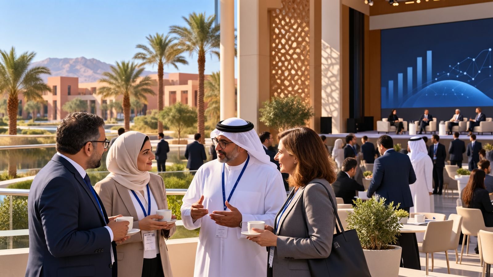 THE Arab Universities Summit 2026 – illustration of university leaders networking on a Moroccan campus